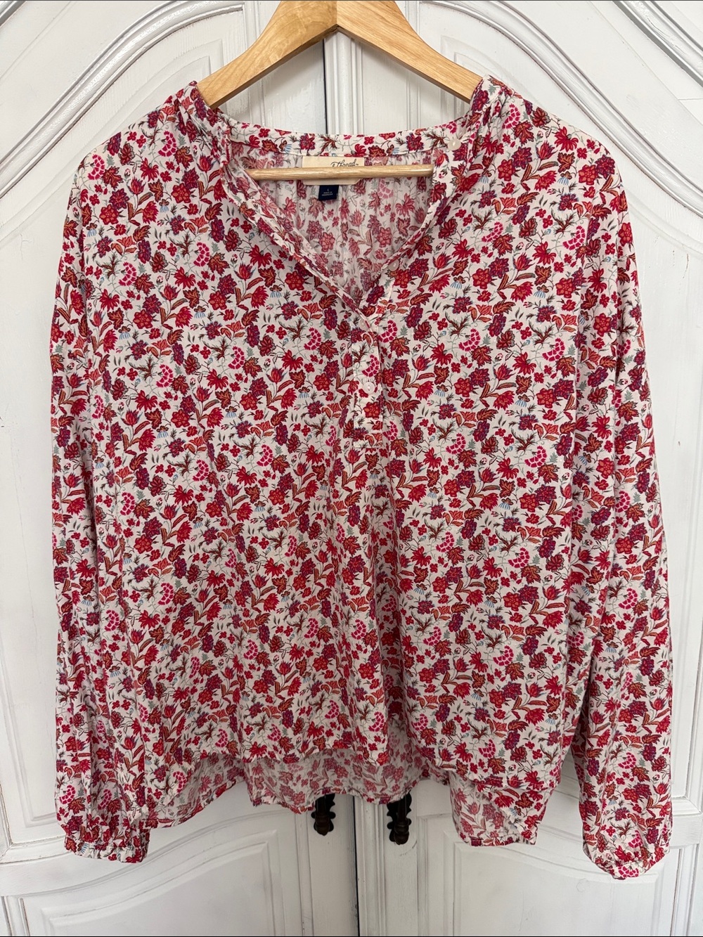 Universal Thread Floral Boho Blouse | Long Sleeve Split Neck Top | Cottagecore L - Picture 2 of 10